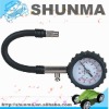 0-100 PSI auto car tire pressure gauge tester, 2" dial, straight chuck, pressure-bleeding button, flexible hose, SMT5202