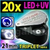 20X Jeweler Loupe Magnifier + LED & UV light 21mm lens