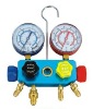 4-valve refrigeration manifold gauge with gauges,piston valve at two ends and diapgagm valve in the middle (PR1818A)