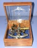 KELVIN & HUGHES LONDON ANTIQUE NAUTICAL BRASS SEXTANT WITH WOOD & GLASS BOX