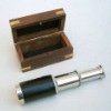 NAUTICAL CHROME PULLOUT TELESCOPE WITH WOODEN BOX COLLECTIBLE MARINE PROPS