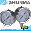 Oil filled pressure gauge, stainles steel case dial gauge with connection, P02
